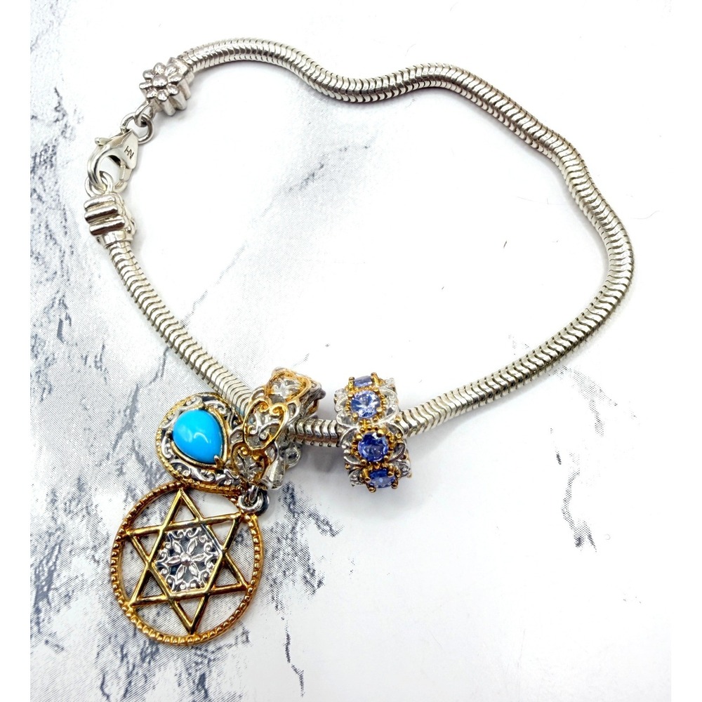 Michael Valitutti Charm Bracelet 8" Star David Sterling Silver 925 Gems en Vogue